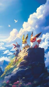 Playful mountain critters sharing a sunny skyward lookout.