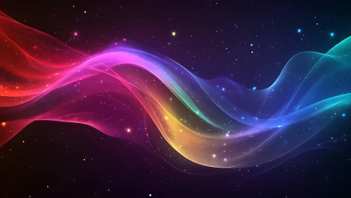 Vibrant cosmic light waves flow across a starry night