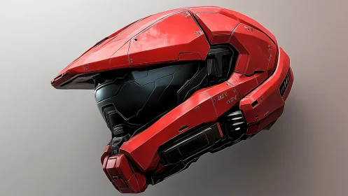 Futuristic red combat helmet renders crisp reflective armor