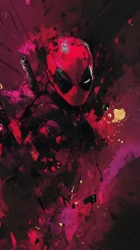 Bold red masked hero emerging through explosive color.