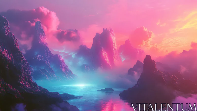 Spectral neon archipelago under volumetric chromatic sunrise.