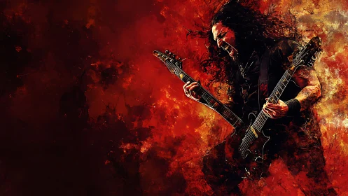 Explosive digital painting captures intense electric guitar performance