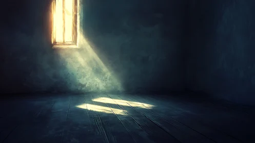 Narrow window casting angled light into an empty room.