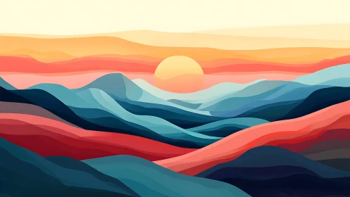 Chromatic stratified landscape with vector sunrise horizon field.
