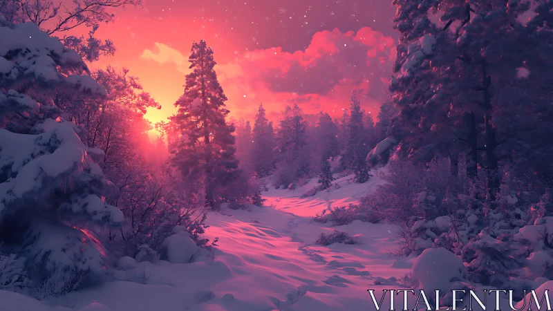 Chromatic snowfield corridor under saturated polar sunset.