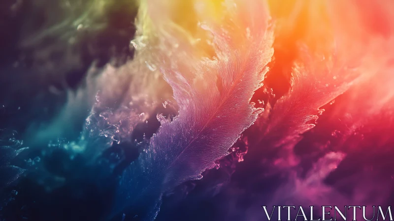 Iridescent macro feather plumes in refracted spectral light field.