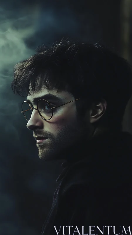 Moody portrait of a thoughtful man in round glasses.