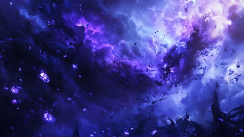 Nebular rift swirling in luminous violet storm clouds.