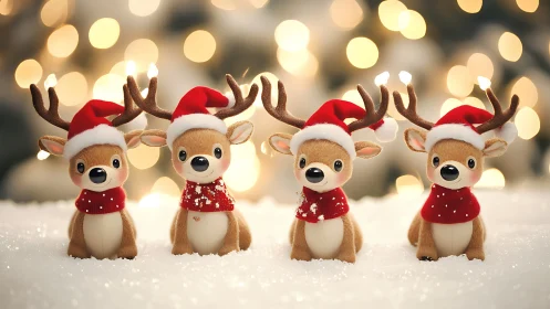 Four tiny reindeer rehearse sparkle-bright holiday cheer