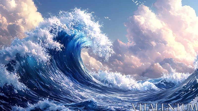 Skyward sapphire wave crowned in storm-bright foam.