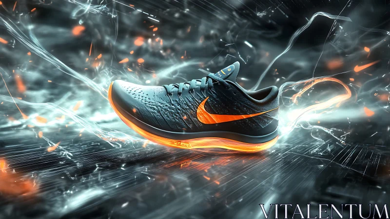 Electric glide sneaker racing through streaks of light.