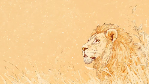 Calm lion gazes across a sunlit savanna in quiet focus