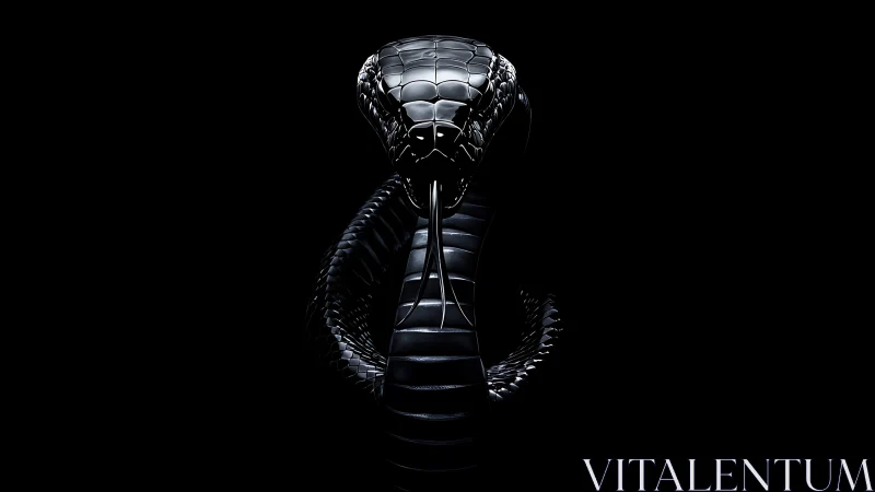Glossy black cobra rendered against solid dark background.