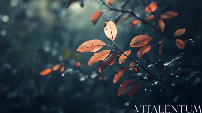 Autumn Leaves on Branch in Moody Soft Focus Nature Photography.
