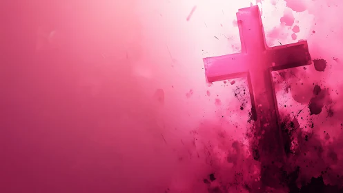 Luminous pink cross explodes through abstract color haze.