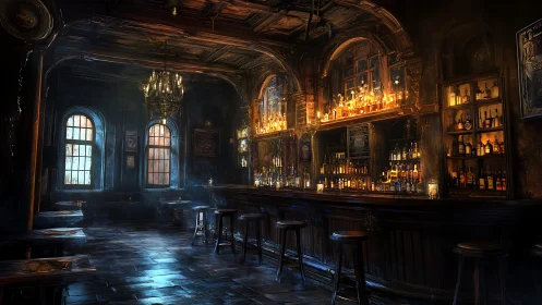 Historic Tavern Interior with Arched Architecture