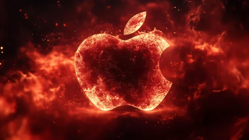 Apple Logo Ablaze with Fiery Luminescence and Energy