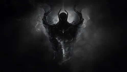 Wraith of swirling shadow ignites stormlit void.