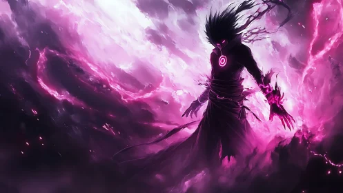 Void mage channels violent neon magenta storm power.