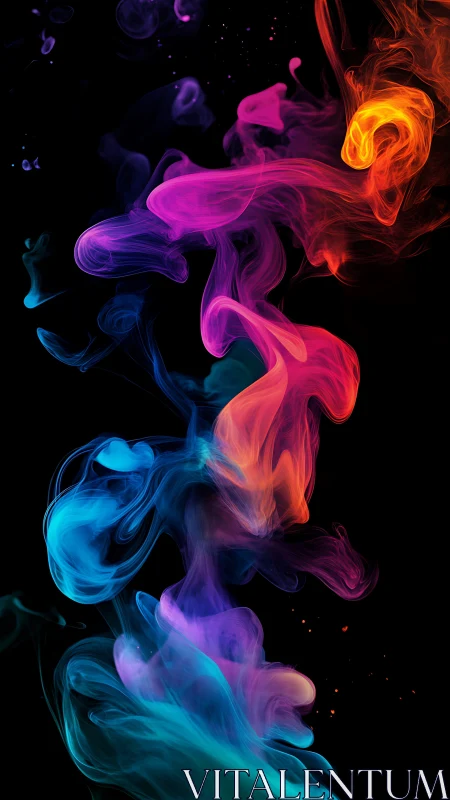 Chromatic smoke plumes swirl through deep black void.