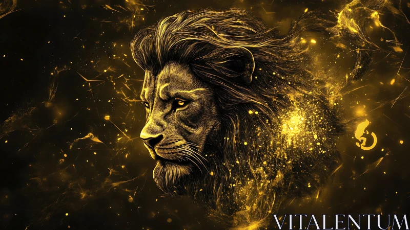 Golden lion profile radiates power through cosmic dust