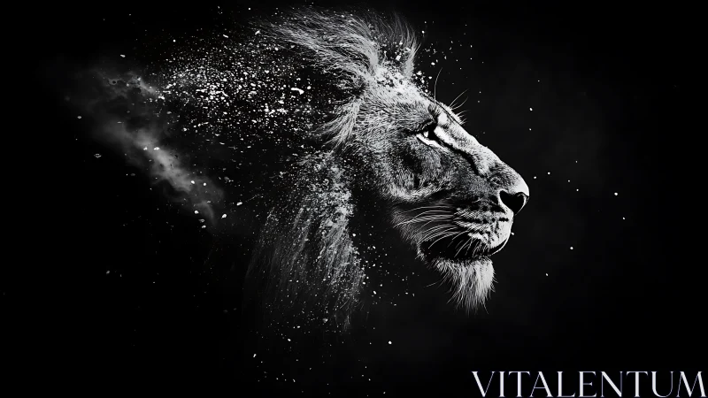 Starlit lion dissolves into cosmic dust along the night edge