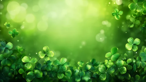 Clover constellations quietly bloom in a glowing green haze