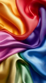 Multicolored satin fabric folds show smooth texture transitions