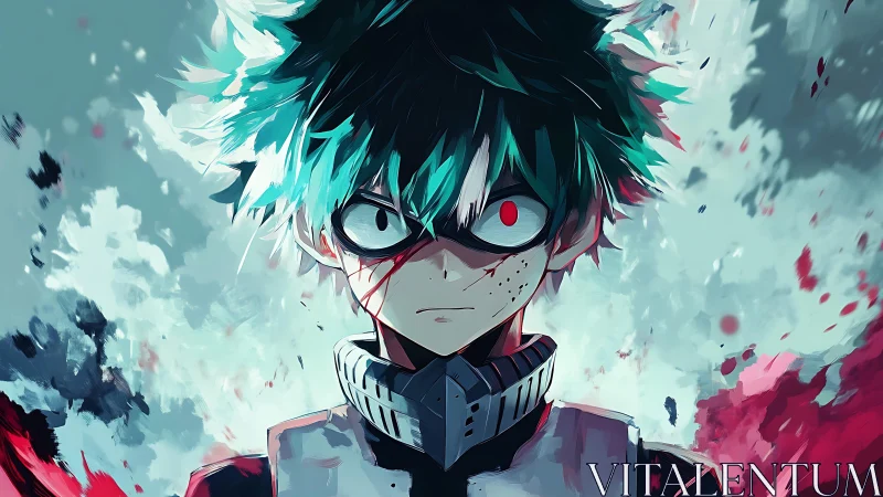 Storm-eyed anime hero locked in crimson resolve and chaos.