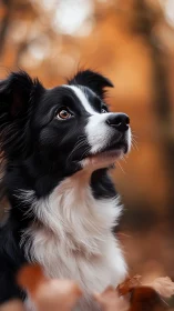 Border collie portrait under soft golden autumn light.