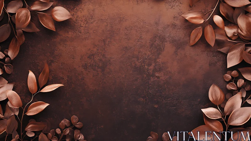 Copper-toned foliage frame on dark textured background.