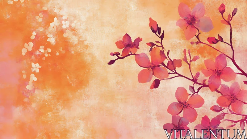 Pink and Red Flowers on Gradient Orange Background