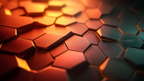 Abstract hexagonal pattern in warm orange lighting, digital art style.
