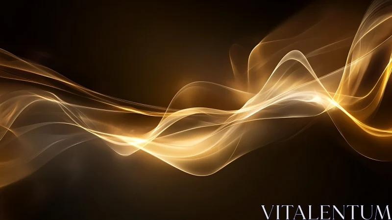 Golden light waves on dark background in digital render.