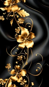 Golden floral scrollwork over black silk backdrop.