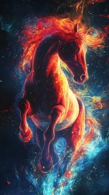 Equine figure rendered in fiery and cool spectral colors.