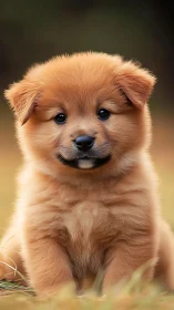 Cinnamon cloud puppy sits in soft meadowlight hush.