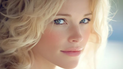 Close-up portrait of blonde woman with soft focus background.