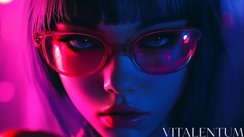 Neon-lit cyber gaze frames a futuristic woman’s intensity.