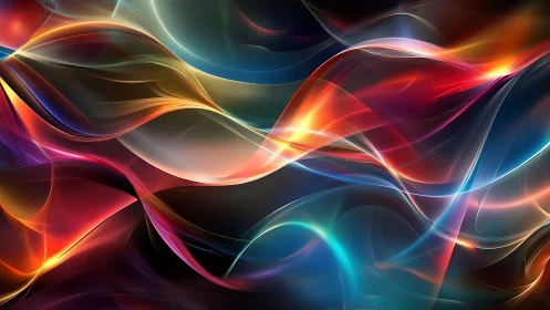 Shimmering neon light waves flow across a deep cosmic void