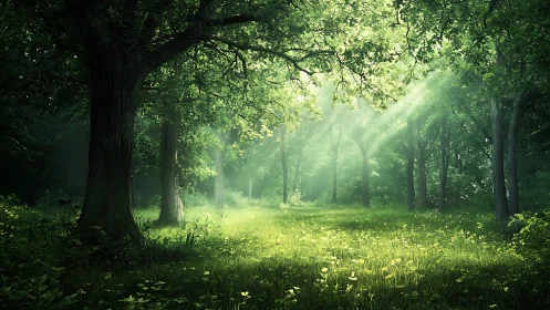 Sunlit Forest Cathedral with Towering Sentinels.