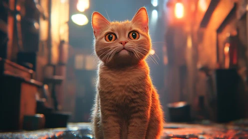 Urban Feline Portrait in Warm Sunset Alleyway Glow