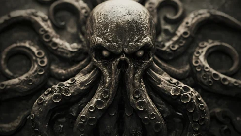 Eldritch octopus skull glares from the depths of bronze doom