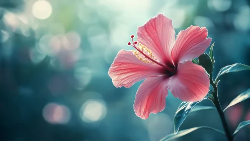 Pink Hibiscus Bloom: Shallow-Depth Cinematic Portrait with Bokeh Rendering