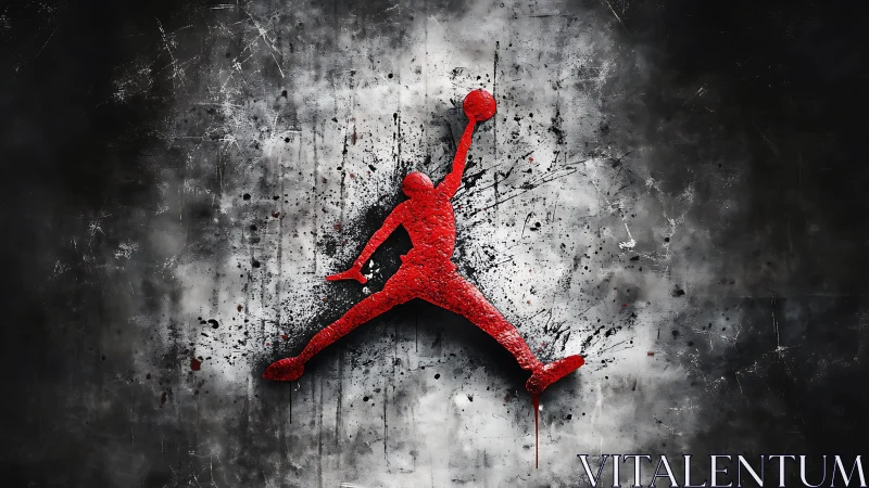 Silhouetted basketball jumper explodes from grunge wall.