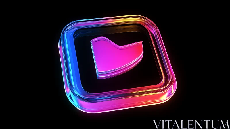 Neon gradient 3D play icon on black isolated background.