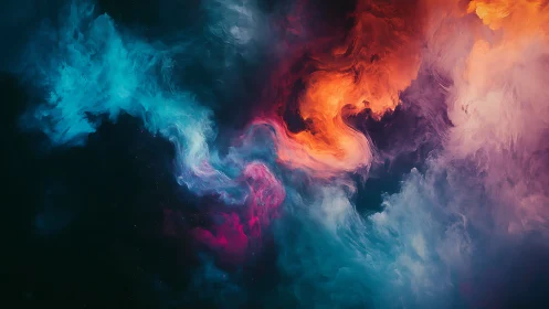 Nebula swirls in cyan and ember over deep cosmic void.