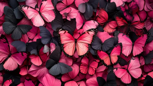 Velvet storm of pink butterflies in lush fluttering bloom.