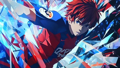 Soaring anime soccer hero charges through crystal colors