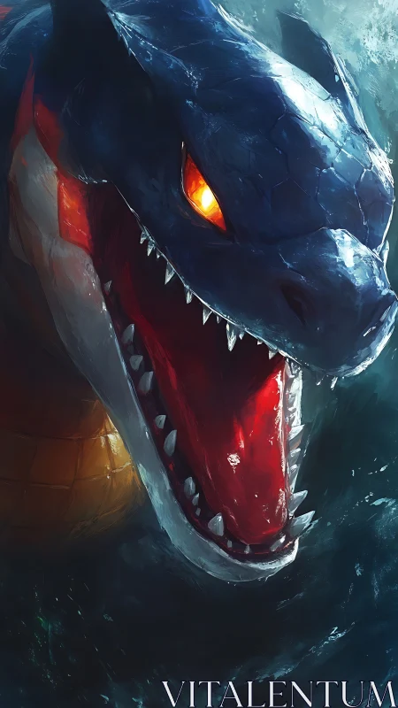 Hydrodynamic draconic predator with incandescent ocular focus.